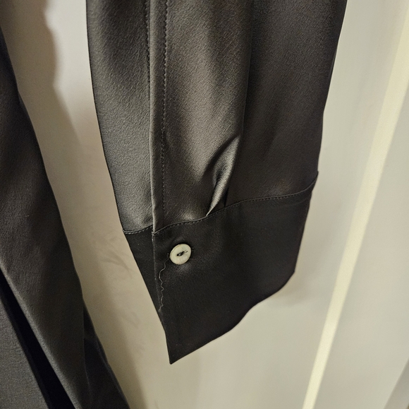NWT - Vince Nouveau Magnolia Black Long Sleeve Satin Shirt Dress - Size XL - Picture 10 of 15